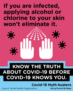 If you are infected, applying alcohol or chlorine to your skin won’t eliminate it.