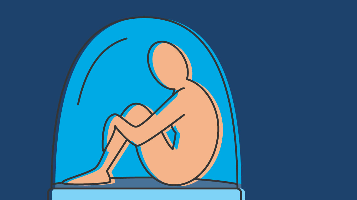 Illustrazione di una persona seduta all'interno di una cupola di vetro.